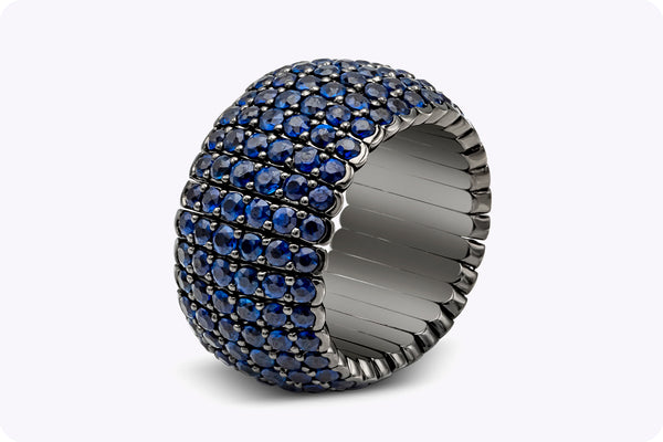 5.88 Carats Total Round Brilliant Cut Blue Sapphire Flexible Pavé Fashion Ring in White Gold