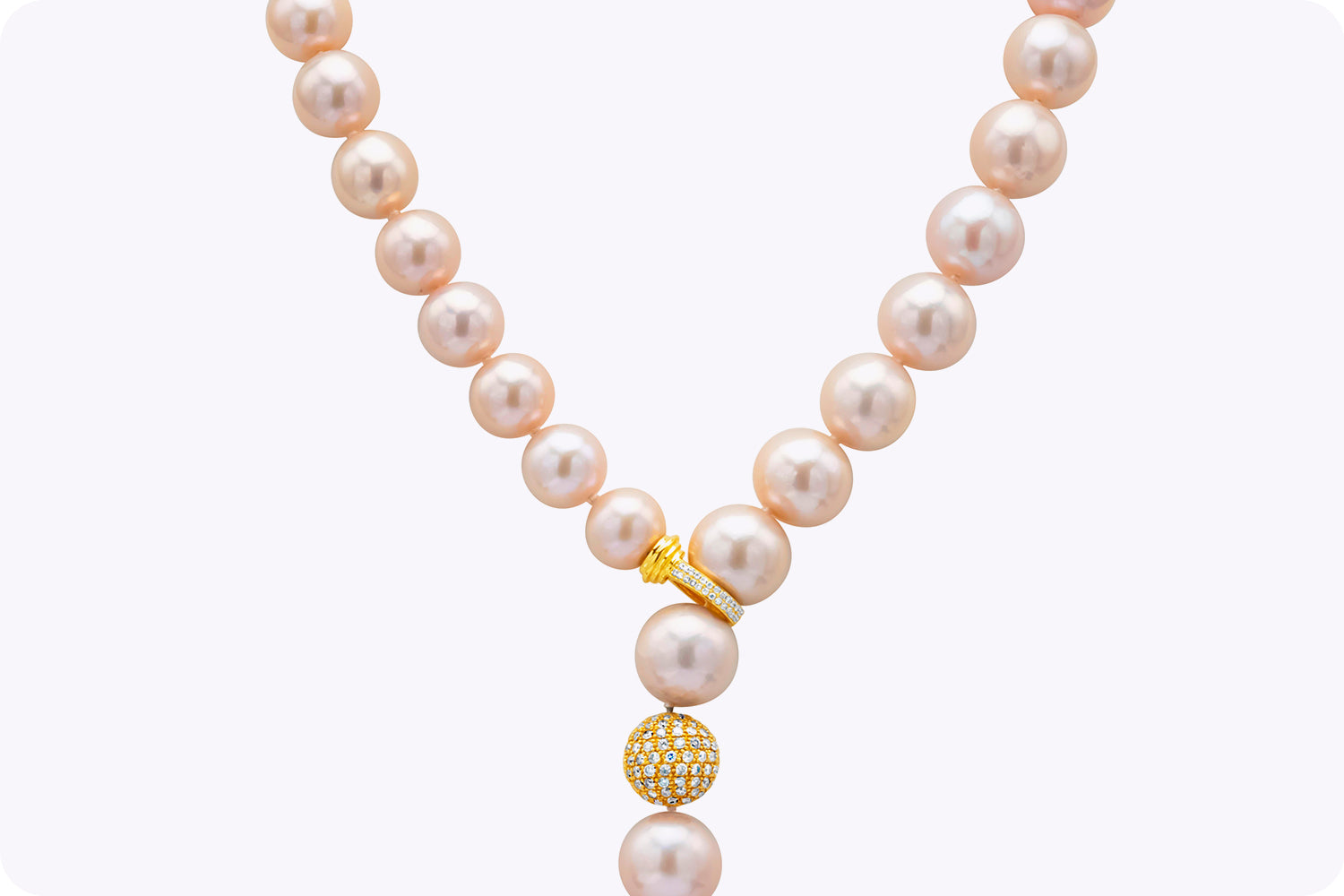 4.50 Carats Total Diamond South Sea Pink Pearl Lariat Necklace in Yellow Gold