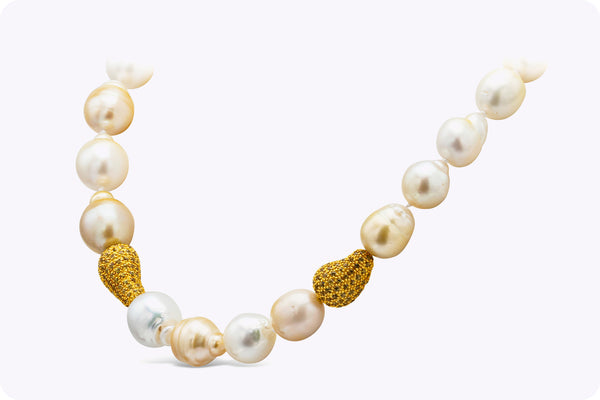 Golden & White Baroque South Sea Pearl & Yellow Sapphire Collar Necklace