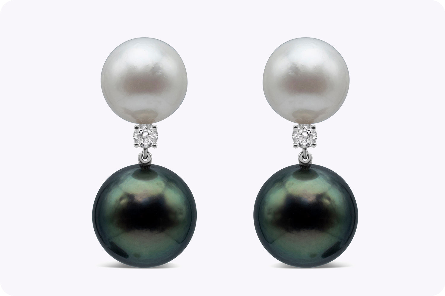 South Sea and Tahitian Pearl with Diamond Dangle Earrings in White Gold