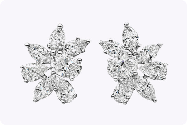 3.80 Carat Mixed Cut Diamonds Cluster Stud Earrings in White Gold