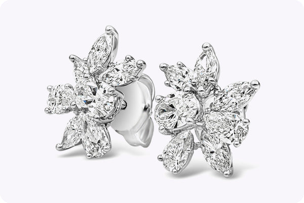 3.80 Carat Mixed Cut Diamonds Cluster Stud Earrings in White Gold