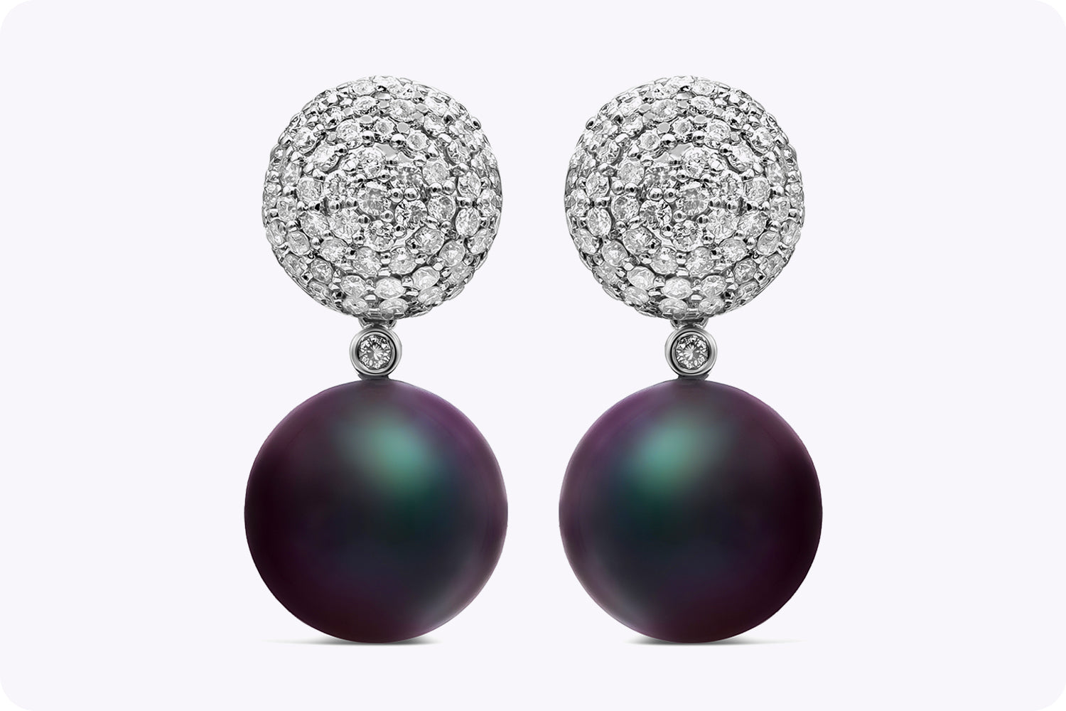 1.56 Carat Diamond and Tahitian Black Pearl Dangle Earrings in White Gold