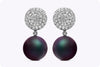 1.56 Carat Diamond and Tahitian Black Pearl Dangle Earrings in White Gold