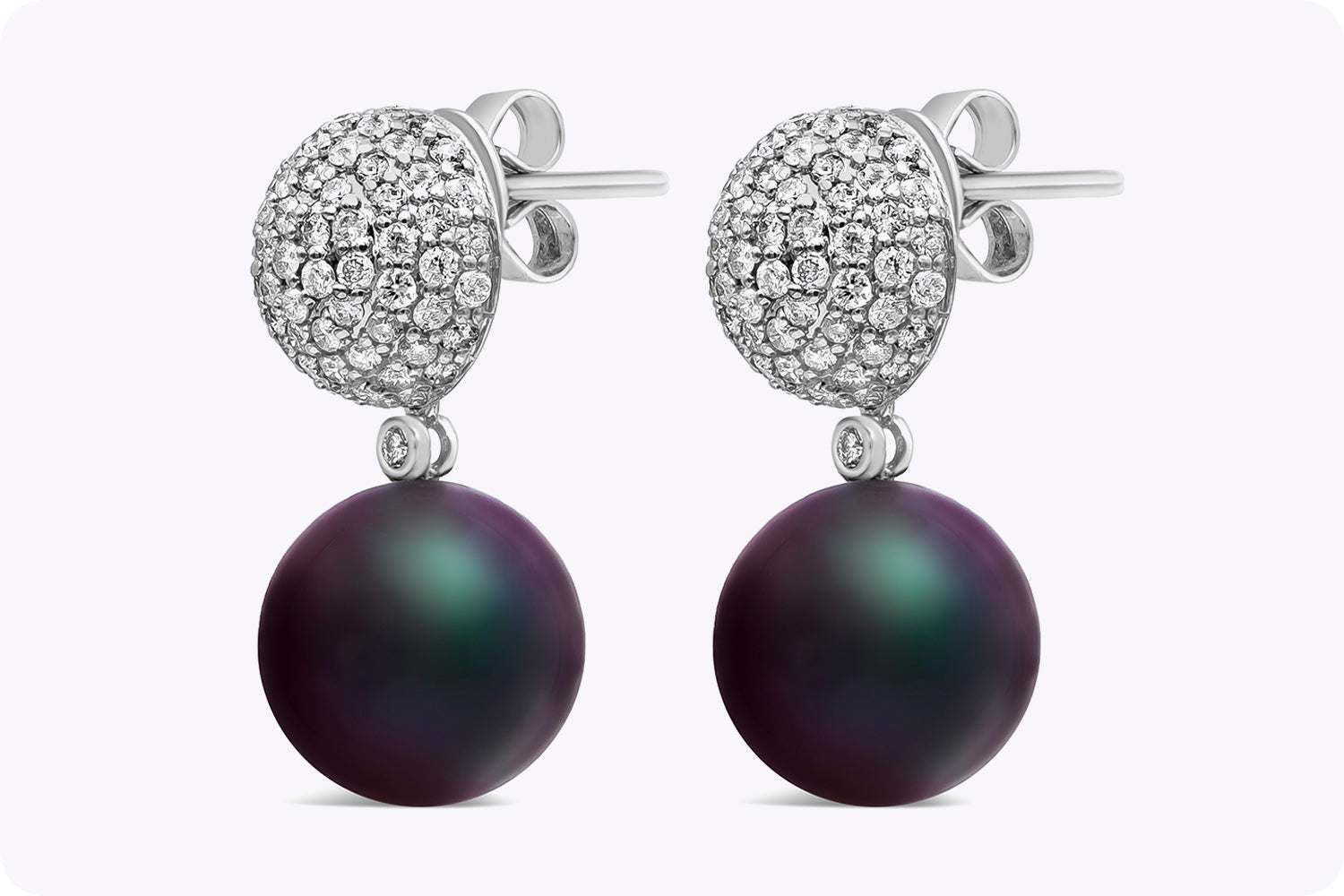 1.56 Carat Diamond and Tahitian Black Pearl Dangle Earrings in White Gold