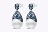 3.07 Carat Blue Sapphire and South Sea Pearl Drop Earrings in White Gold