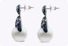 3.07 Carat Blue Sapphire and South Sea Pearl Drop Earrings in White Gold