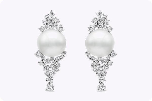 2.56 Carat Diamond and South Sea Pearl Drop Earrings in White Gold