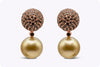 2.21 Carats Total Round Champagne Diamond with South Sea Golden Pearl Earrings in Rose Gold