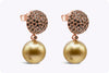 2.21 Carats Total Round Champagne Diamond with South Sea Golden Pearl Earrings in Rose Gold
