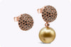 2.21 Carats Total Round Champagne Diamond with South Sea Golden Pearl Earrings in Rose Gold