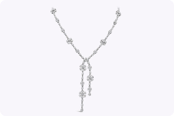 24.77 Carats Total Mixed-Cut Diamond Flower Necklace in White Gold & Platinum