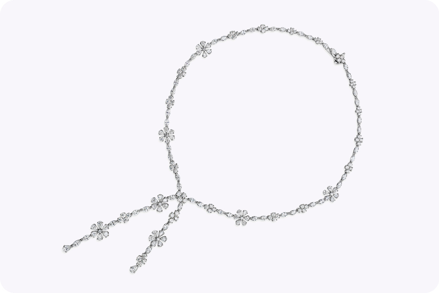 24.77 Carats Total Mixed-Cut Diamond Flower Necklace in White Gold & Platinum