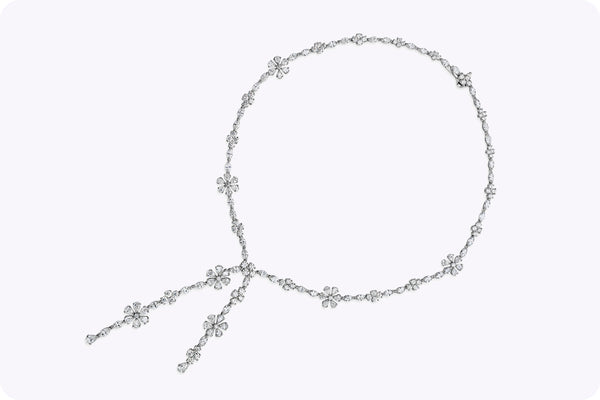 24.77 Carats Total Mixed-Cut Diamond Flower Necklace in White Gold & Platinum