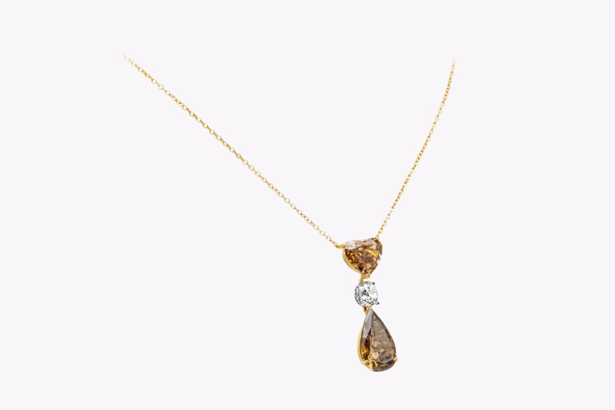 GIA Certified 9.29 Carats Total Mixed-Cut Diamond Three-Stone Pendant Necklace in Yellow Gold