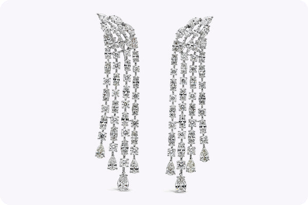 12.53 Carat Total Four Strand Multi Shape Diamond Dangle Earrings in White Gold