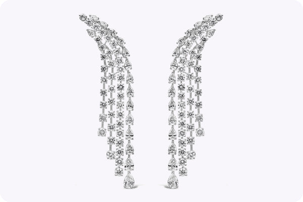 8.12 Carats Total Four Strand Mix Cut Dangle Diamond Earrings in White Gold