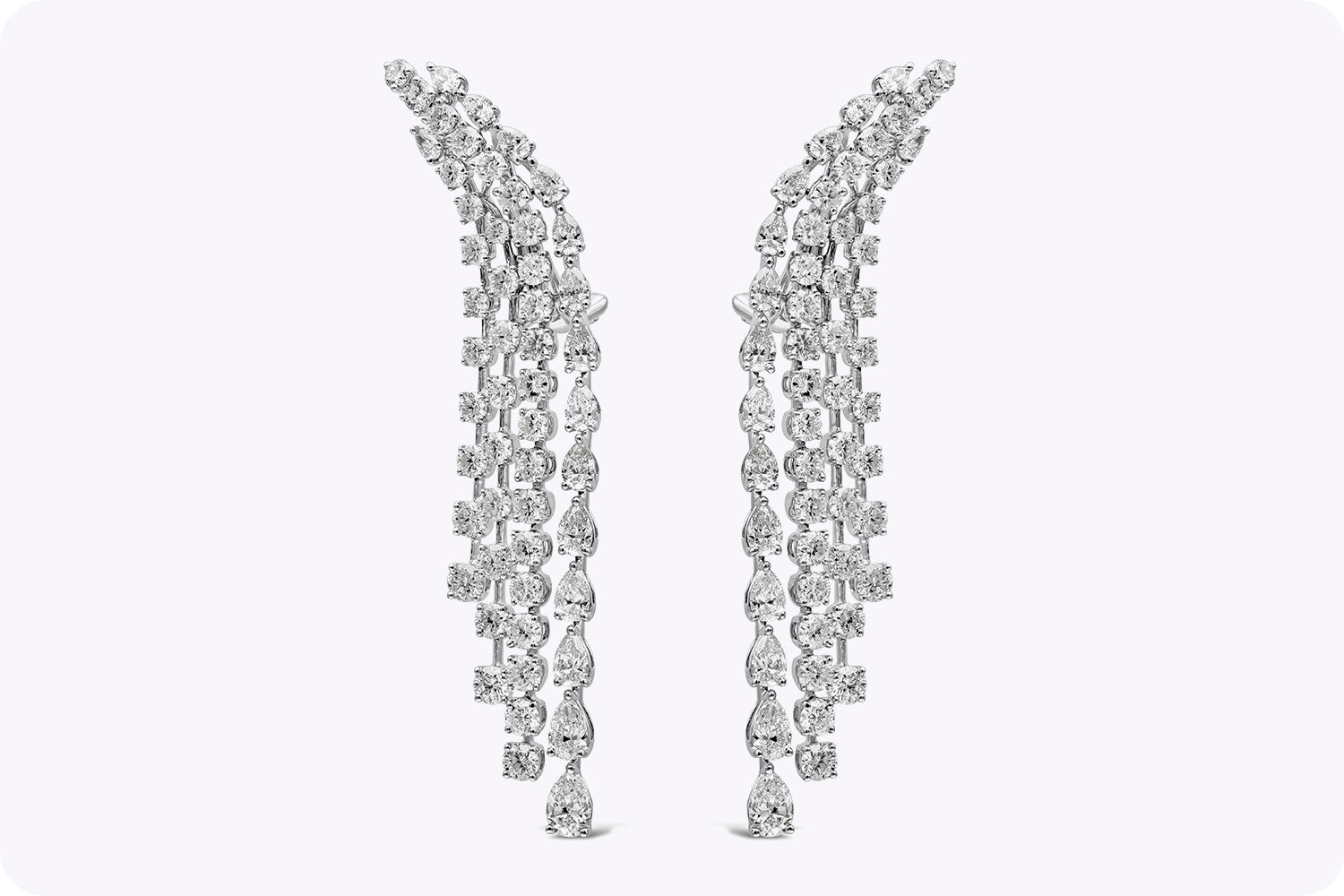 8.12 Carats Total Four Strand Mix Cut Dangle Diamond Earrings in White Gold