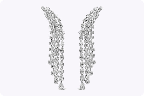 8.12 Carats Total Four Strand Mix Cut Dangle Diamond Earrings in White Gold