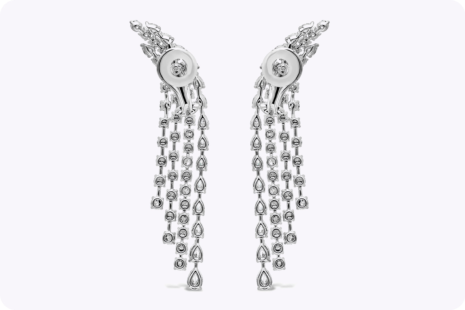 8.12 Carats Total Four Strand Mix Cut Dangle Diamond Earrings in White Gold