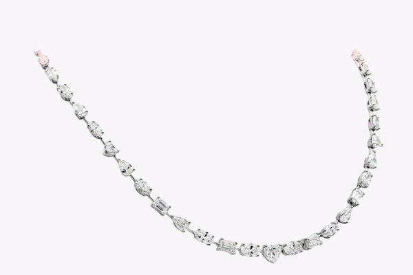 20.42 Carats Total Mixed-Cut Diamond Tennis Necklace in White Gold