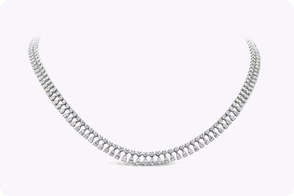 10.99 Carats Total Round Brilliant Cut & Pear Shape Diamond Necklace in White Gold