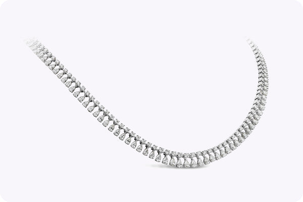 10.99 Carats Total Round Brilliant Cut & Pear Shape Diamond Necklace in White Gold