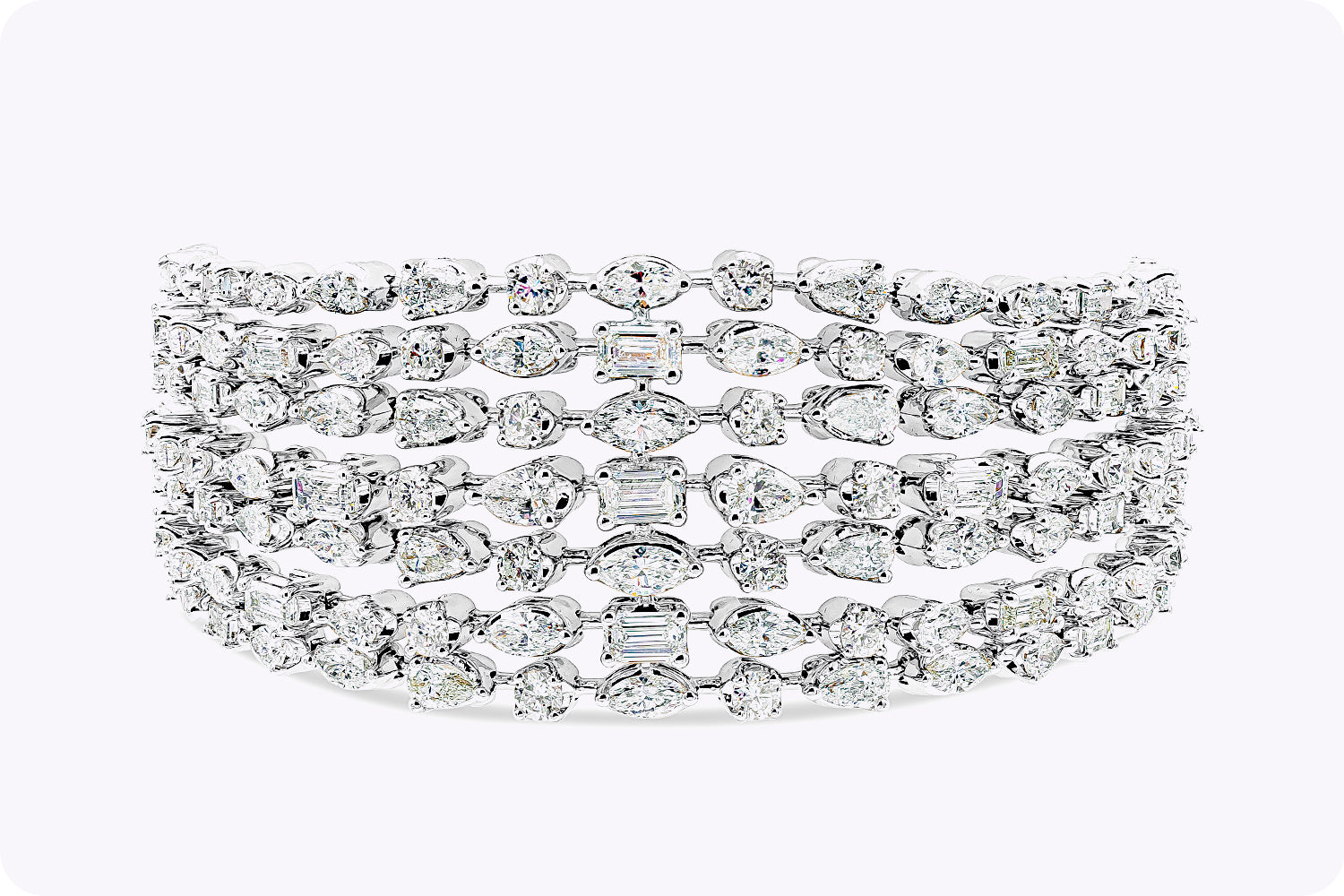 19.24 Carat Total Seven Strand Multi Shape Diamond Bracelet in White Gold