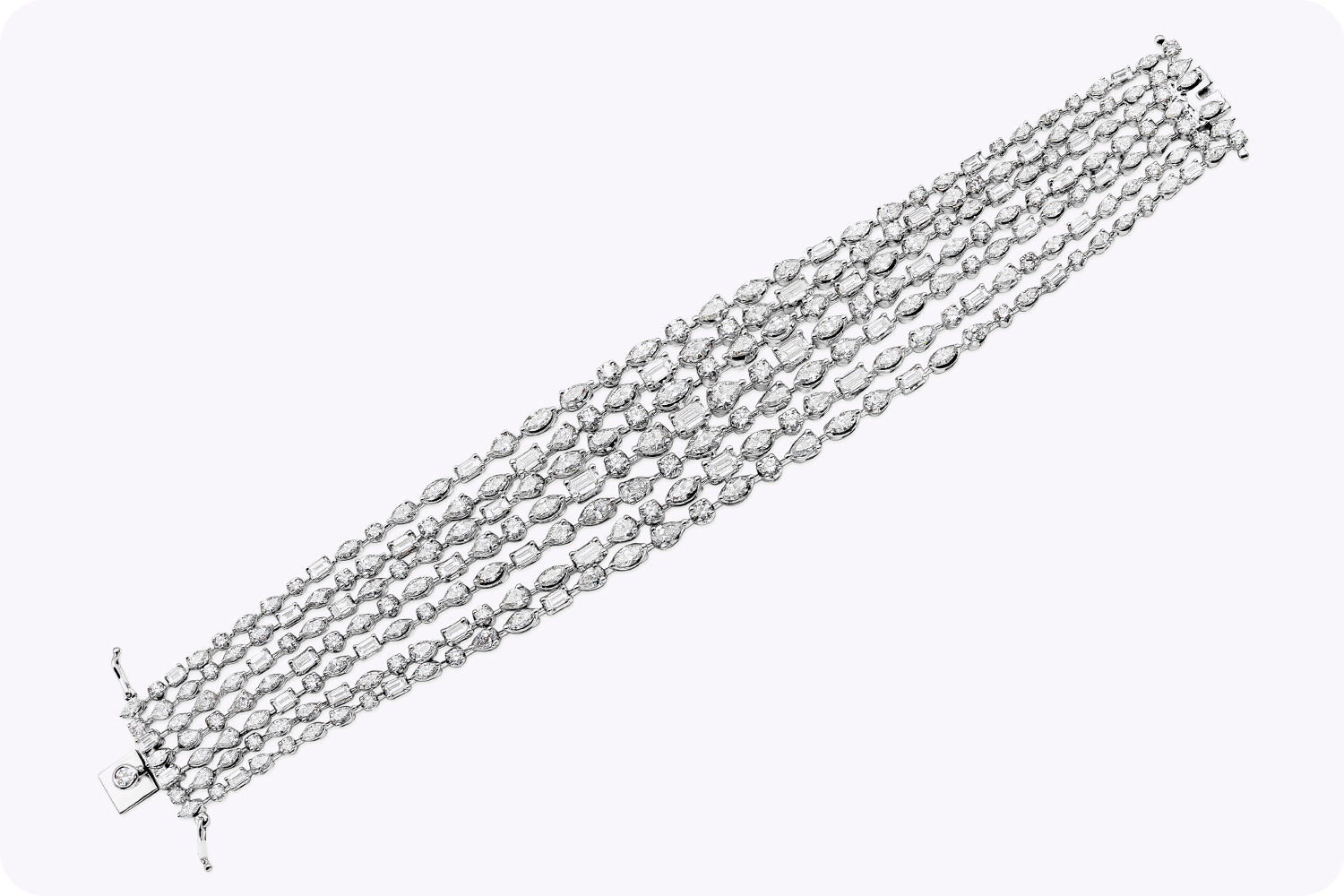 19.24 Carat Total Seven Strand Multi Shape Diamond Bracelet in White Gold