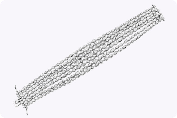 19.24 Carat Total Seven Strand Multi Shape Diamond Bracelet in White Gold