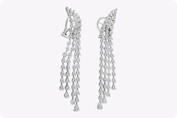 7.58 Carat Total Four Strand Pear Cut Diamond Dangle Earrings in White Gold