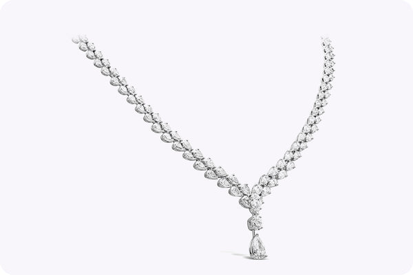 18.23 Carats Total Two Row Graduating Pear Shape Diamond Necklace in White Gold