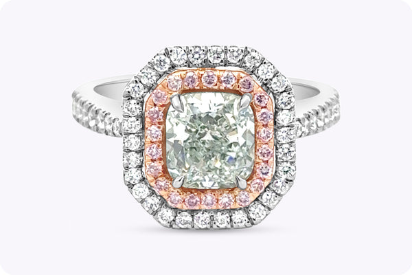 GIA Certified 1.53 Carats Cushion Cut Diamond Double Halo Engagement Ring in White Gold