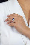 3.40 Carats Total Oval Cut Blue Sapphire & Diamond Three-Stone Engagement Ring in White Gold
