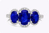 3.40 Carats Total Oval Cut Blue Sapphire & Diamond Three-Stone Engagement Ring in White Gold