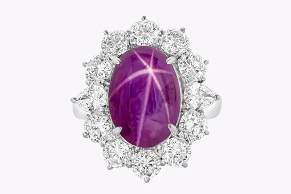 11.03 Carats Natural Cabochon Star Burmese Ruby Halo Cocktail Ring in Platinum