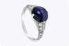 4.42 Carats Total Cabochon Blue Sapphire & Diamond Fashion Ring in Platinum