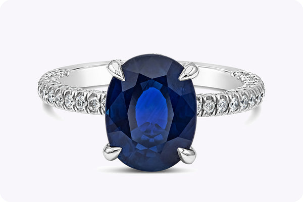 GIA Certified 3.84 carats Natural Blue Sapphire Engagement Ring with Side Stones in Platinum