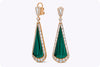 25.30 Carats Total Trapezoid Cut Malachite with Mixed Cut Diamond Dangle Earrings in Rose Gold