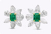 1.17 Carats Radiant Cut Emerald with Mix Cut Diamond Floral Stud Earrings in Two-Tone Gold