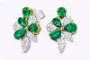 4.16 Carats Total Mixed Cut Emerald & Diamond Cluster Stud Earrings in White Gold