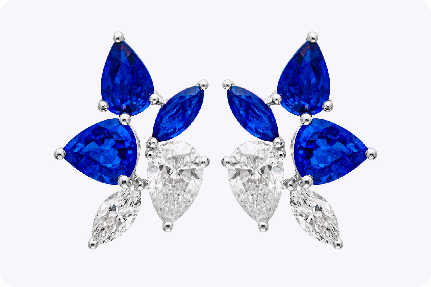 4.08 Carats Total Mixed Cut Sapphire & Diamond Stud Earrings in White Gold