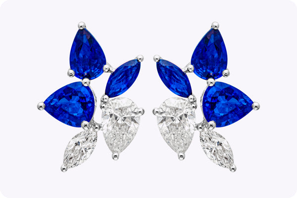 4.08 Carats Total Mixed Cut Sapphire & Diamond Stud Earrings in White Gold