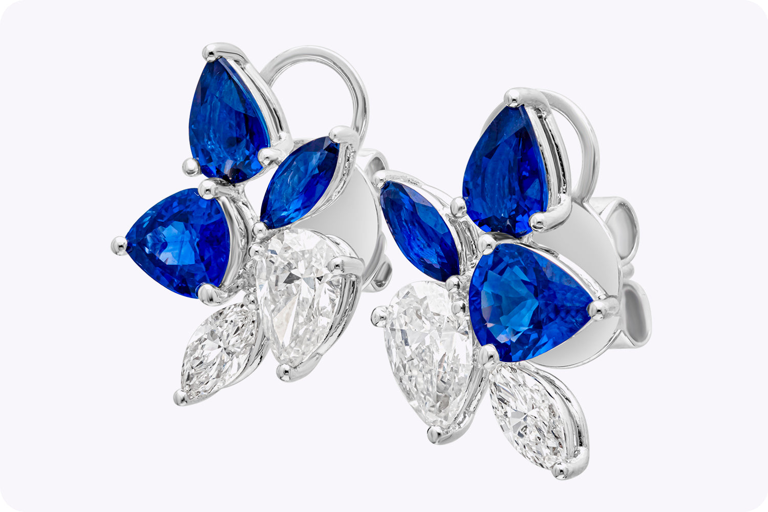 4.08 Carats Total Mixed Cut Sapphire & Diamond Stud Earrings in White Gold