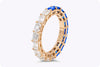 4.27 Carats Total Mixed Cut Half Blue Sapphire & Diamond Eternity Wedding Band in Yellow Gold