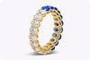 5.54 Carats Total Oval Cut Half Blue Sapphire & Diamond Eternity Wedding Band in Yellow Gold