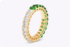 3.37 Carats Total Oval Cut Half Green Emerald & Diamond Eternity Wedding Band in Yellow Gold