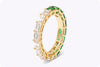 3.83 Carats Total Mixed Cut Emerald & Diamond Eternity Wedding Band in Yellow Gold