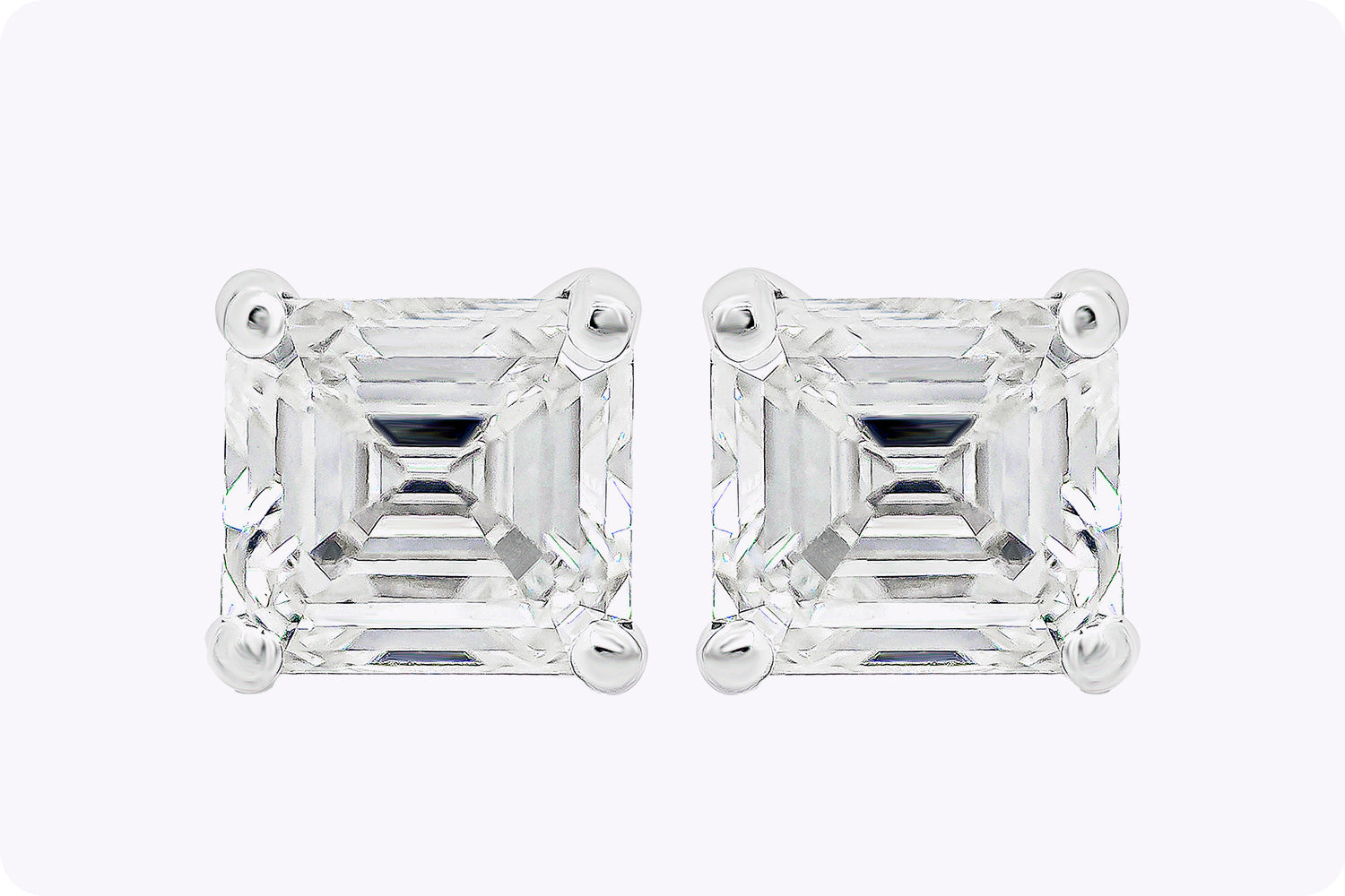 0.27 Carats Total Asscher Cut Diamond Stud Earrings in White Gold