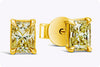 1.07 Carat Total Radiant Cut Fancy Yellow Diamond Stud Earrings in Yellow Gold